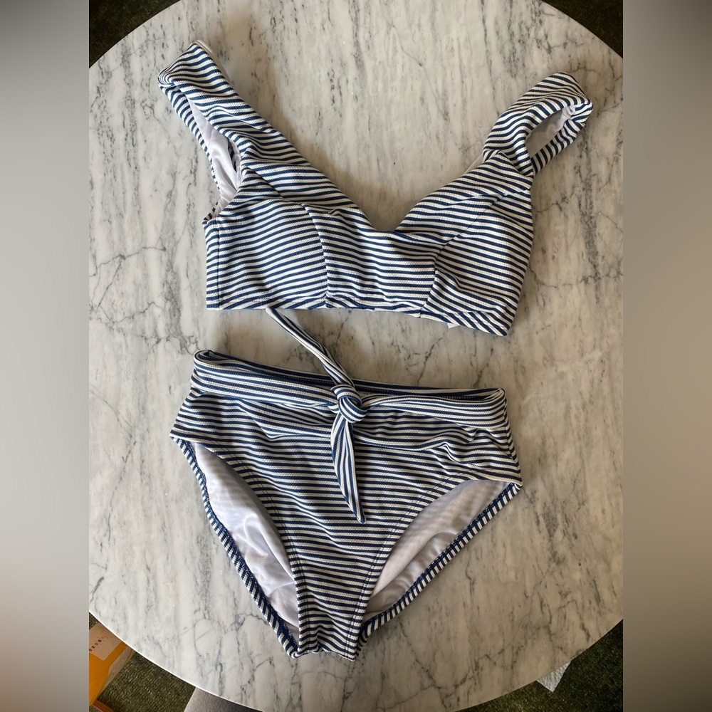 High waisted Stripe Bikini Set Size M